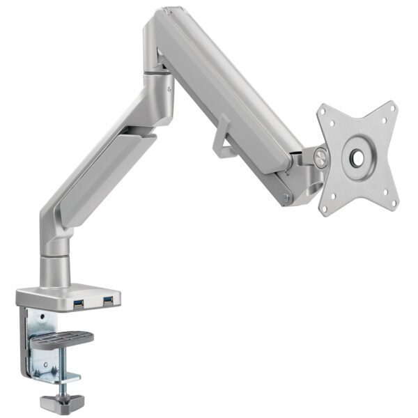 bras support écran simple fixation pince , finition acier couleur silver