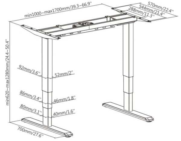 bureau électrique assis debout 2 moteurs  63 à 125 cm